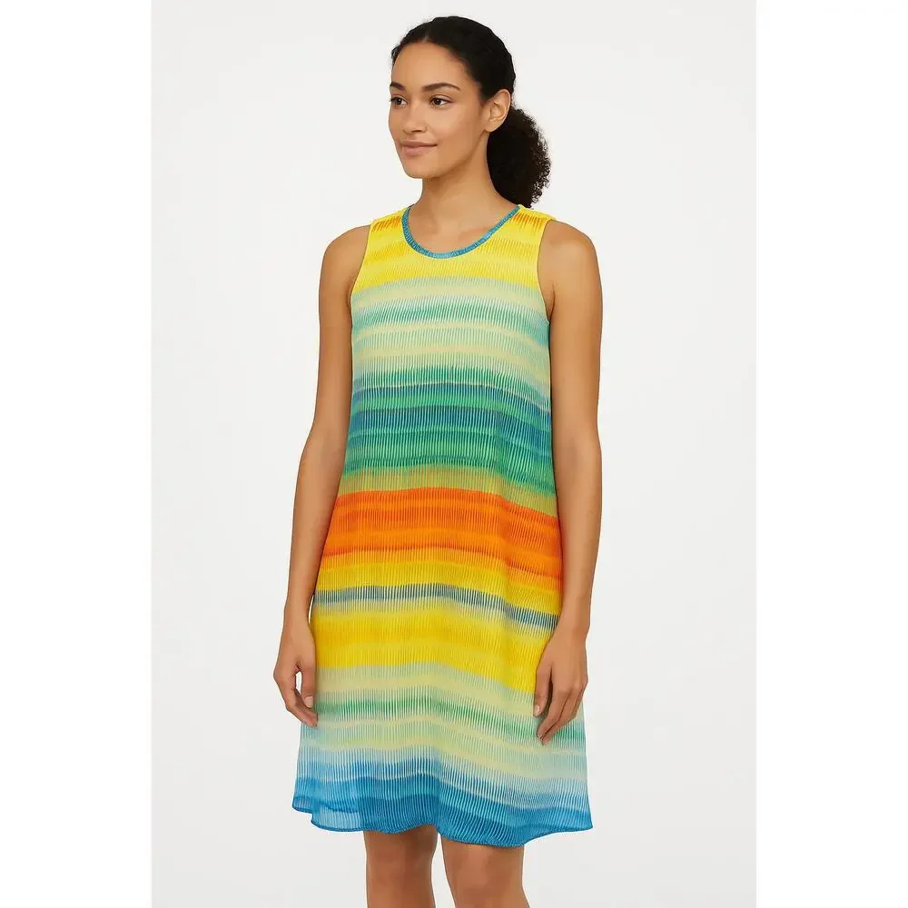 Calvin Klein Dress Womens 10 Yellow Abstract Print Shift Chiffon Sleeveless